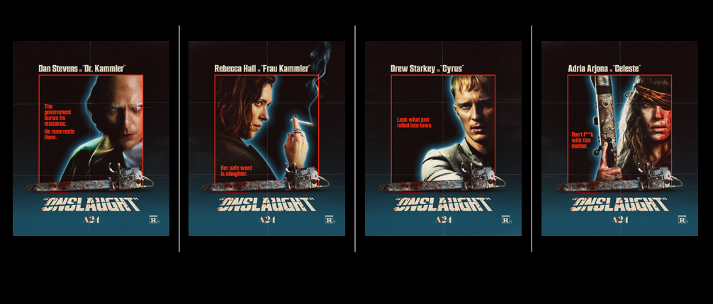 Carteles individuales de Dan Stevens, Rebecca Hall, Drew Starkey y Adria Arjona.