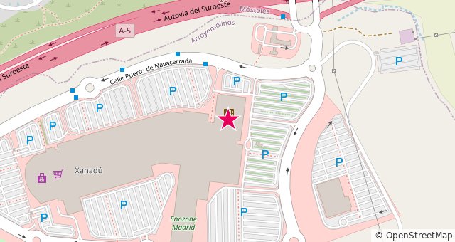 Mapa de la zona de Cinesa Intu Xanadú