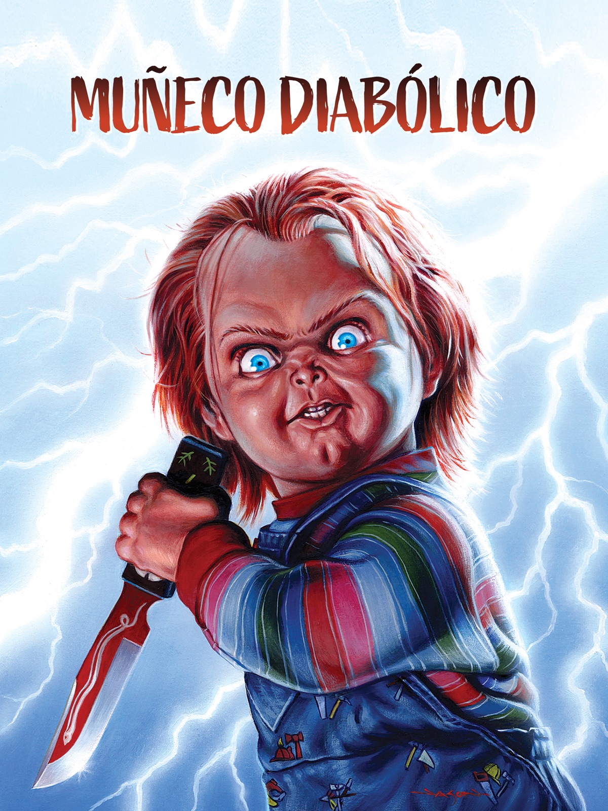 Cartel de Muñeco diabólico con Chucky y un cuchillo
